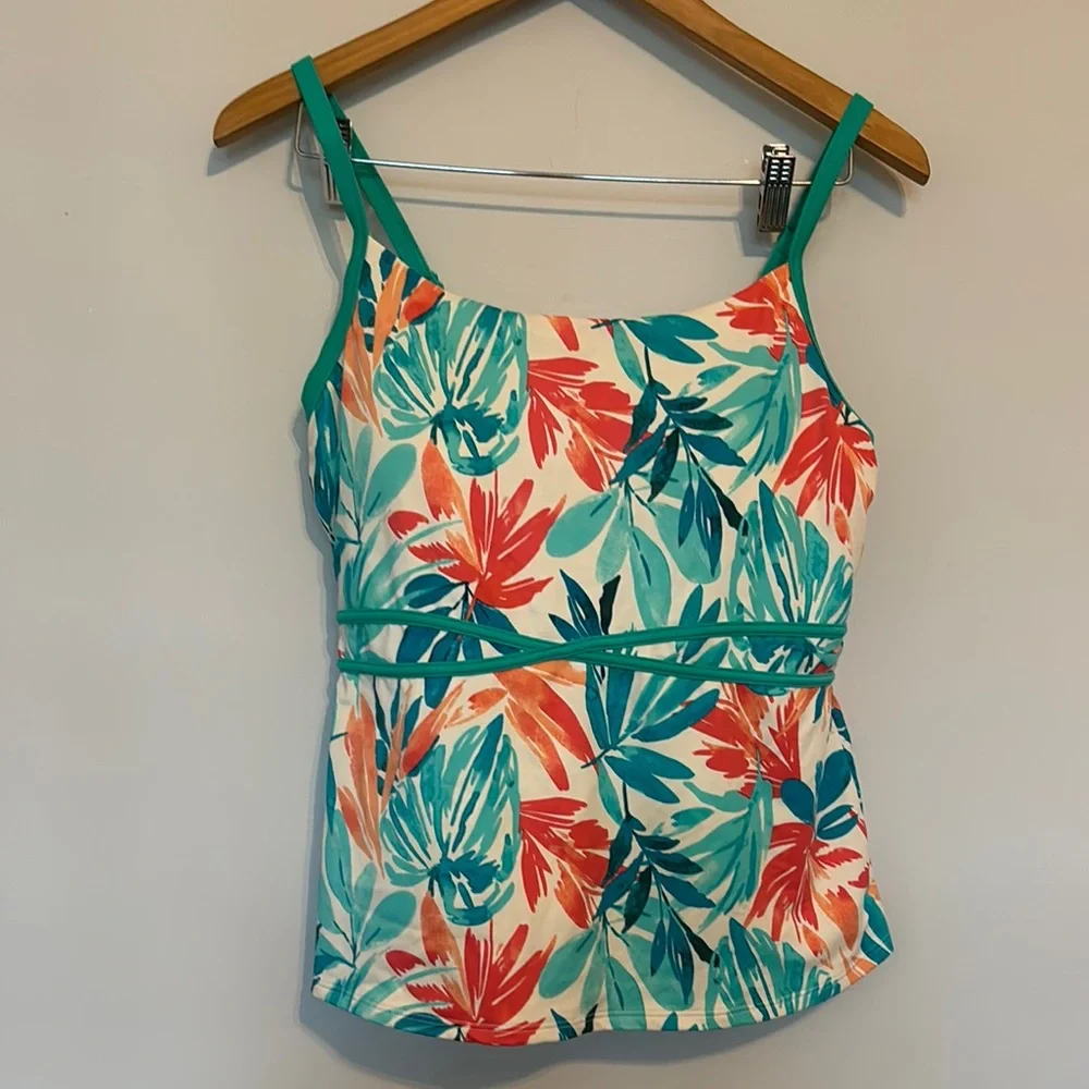 L.L. Bean Floral Tankini Top Sz 12 EUC
